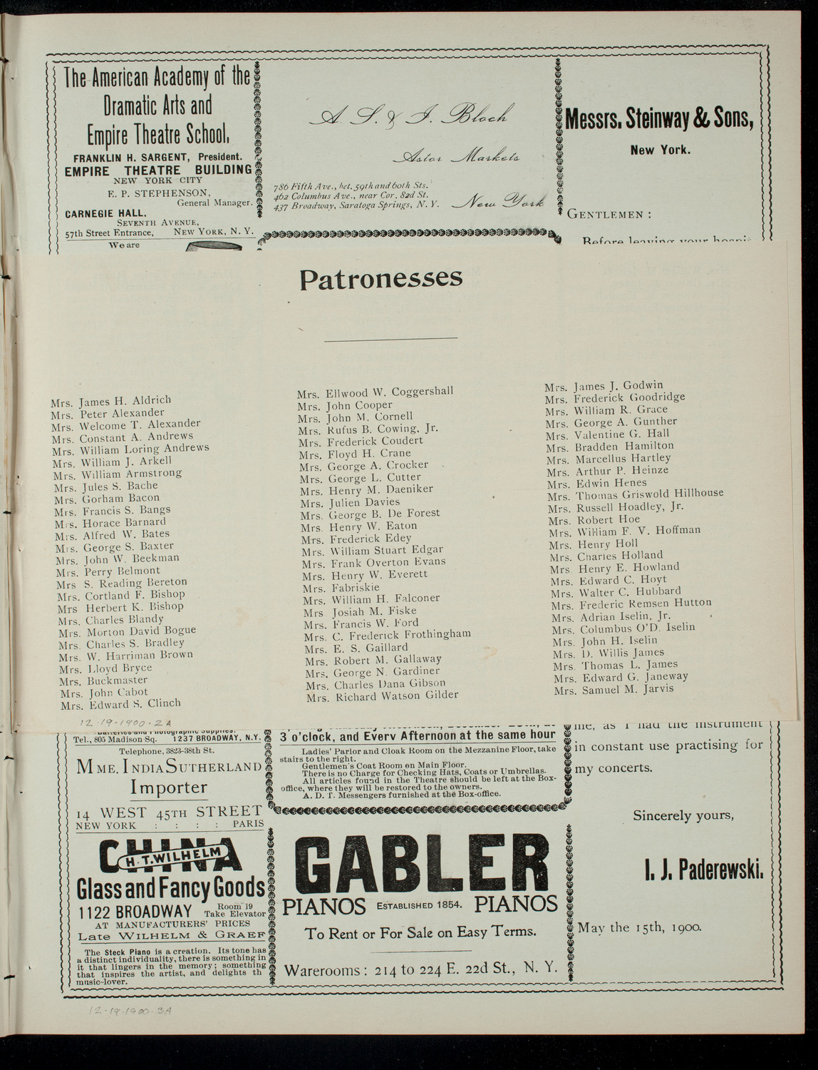 Columbia Sophomore Dramatic Society, December 19, 1900, program page 3