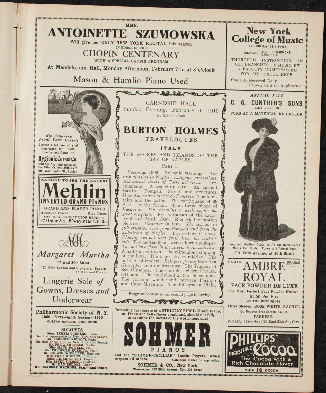 Burton Holmes Travelogue: Italy, February 6, 1910, program page 5