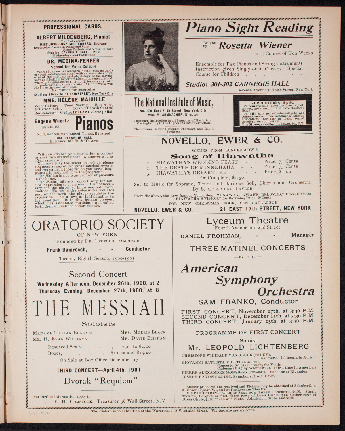 Oratorio Society of New York, November 24, 1900, program page 3