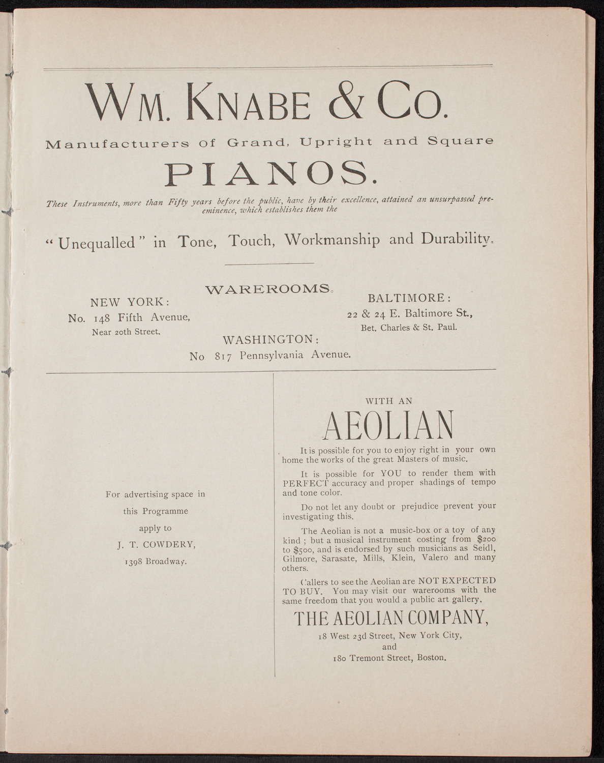 Students of New York College of Music, April 22, 1892, program page 3