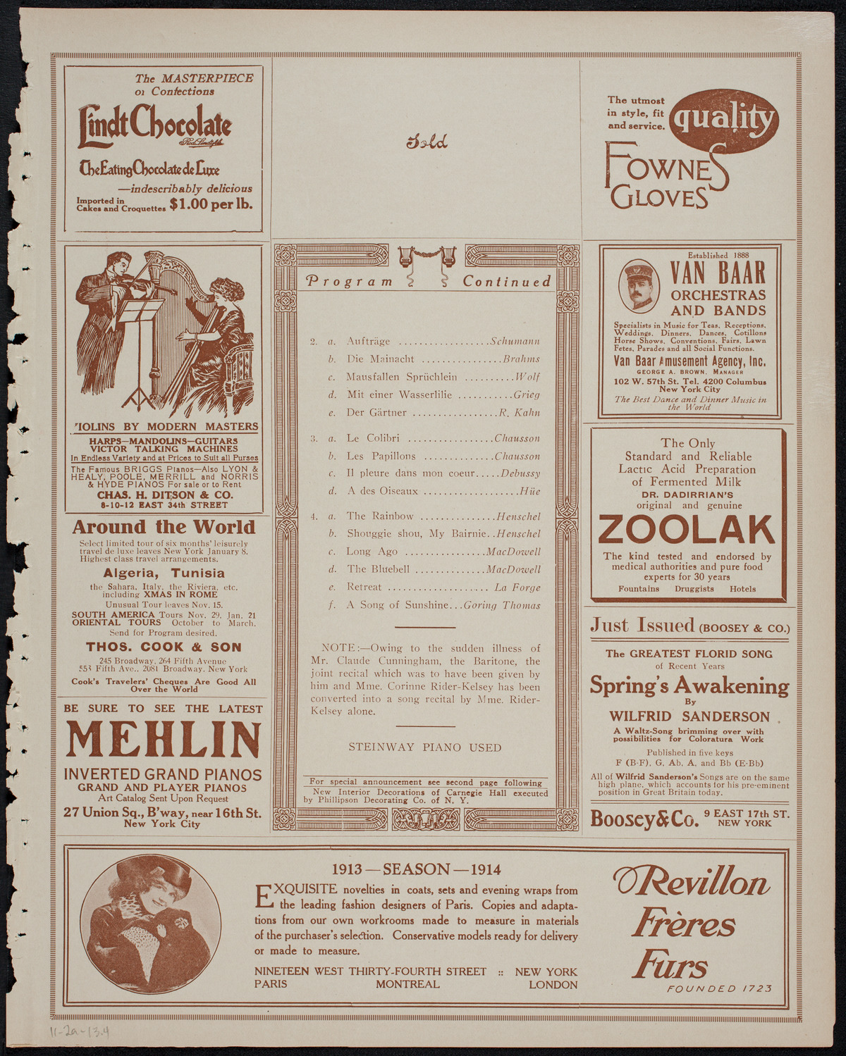 Corinne Rider-Kelsey, Soprano, November 2, 1913, program page 7