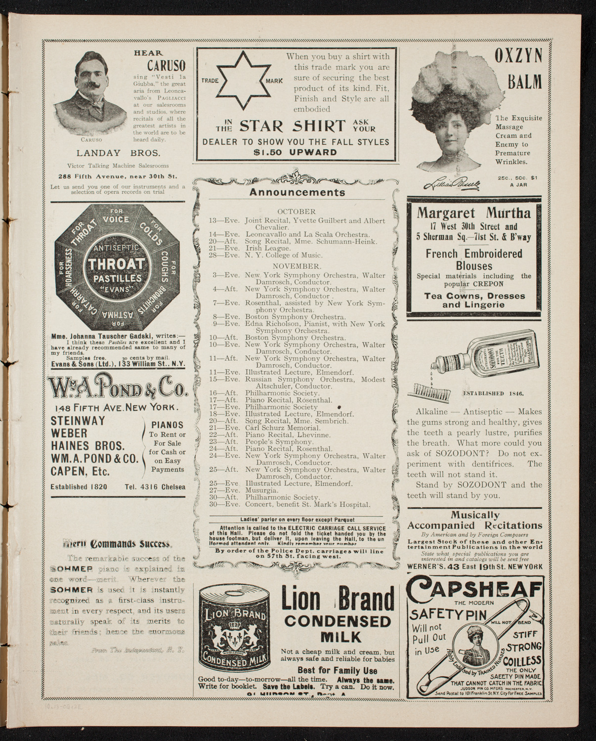 Yvette Guilbert and Albert Chevalier, October 13, 1906, program page 3