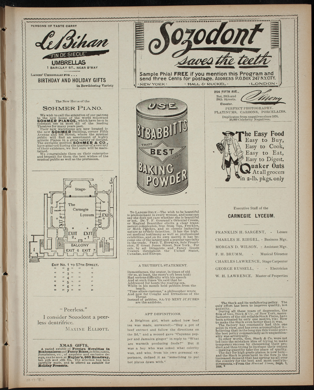 Amateur Comedy Club, December 17, 1898, program page 3