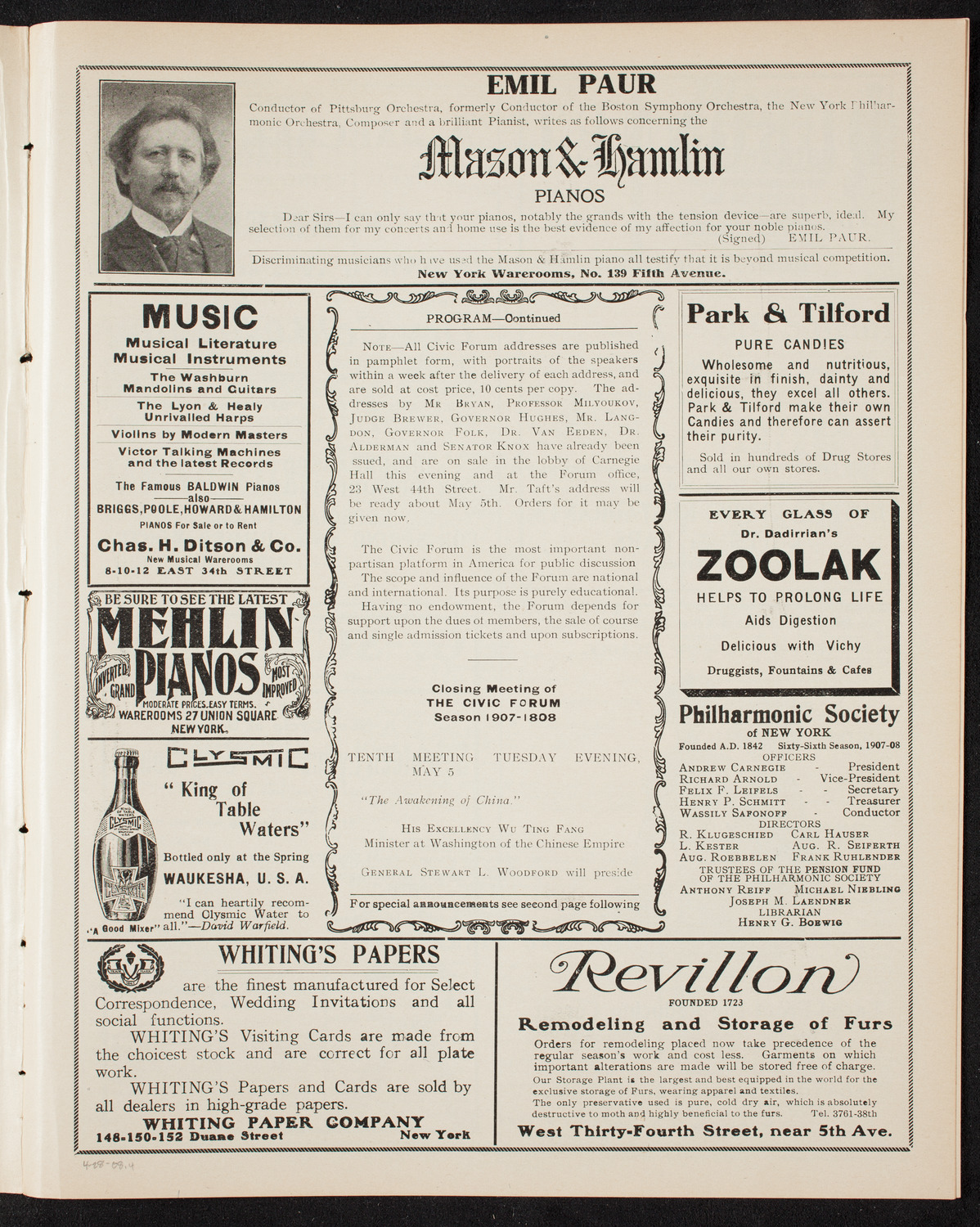 The Civic Forum, April 28, 1908, program page 7