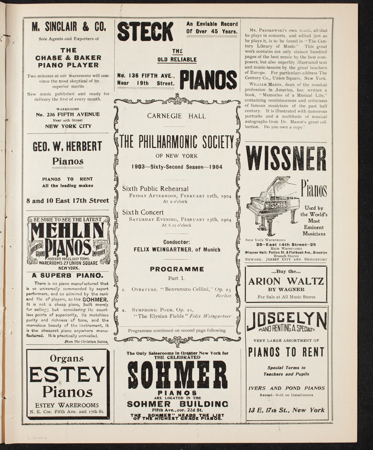 New York Philharmonic, February 12, 1904, program page 5