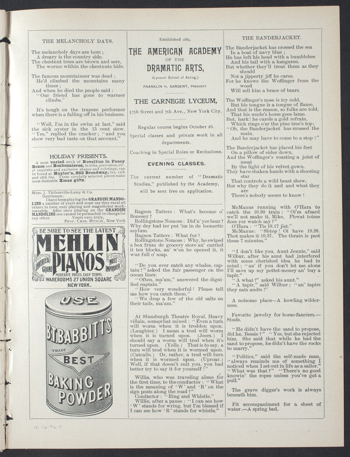 Opening Concert to Introduce Clarence T. Wendell, December 16, 1896, program page 7