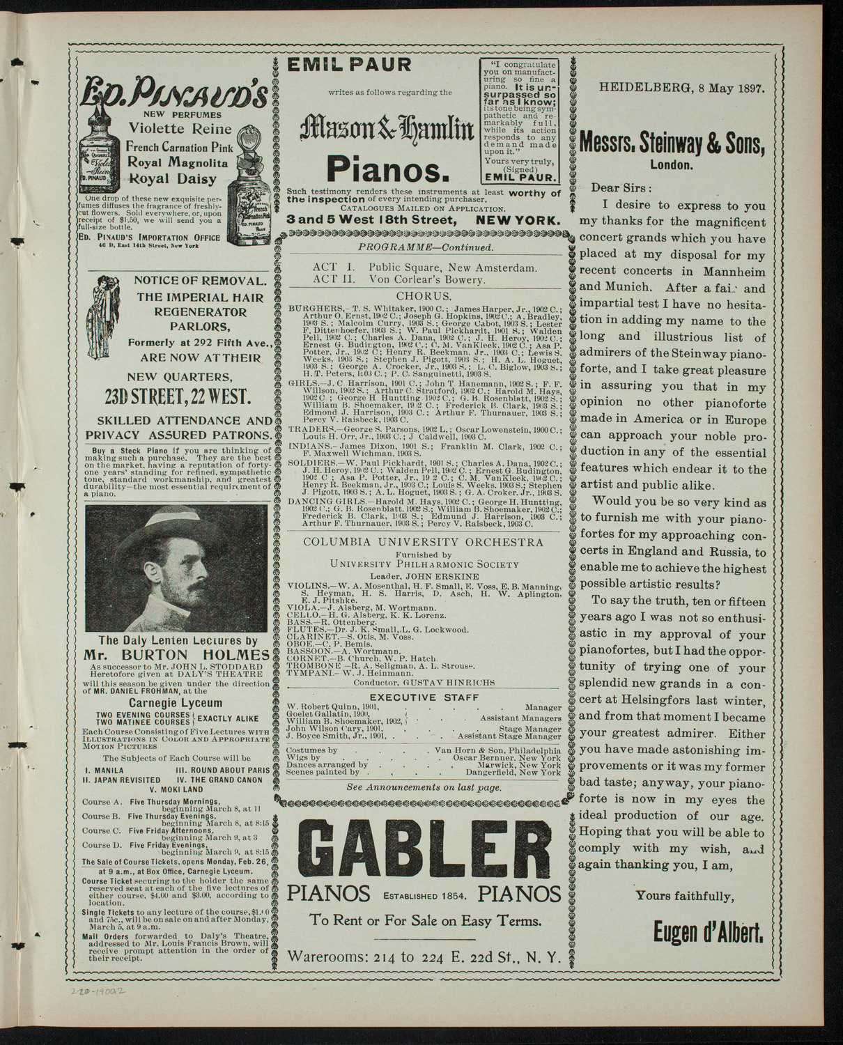 Columbia University Musical Society, February 20, 1900, program page 3