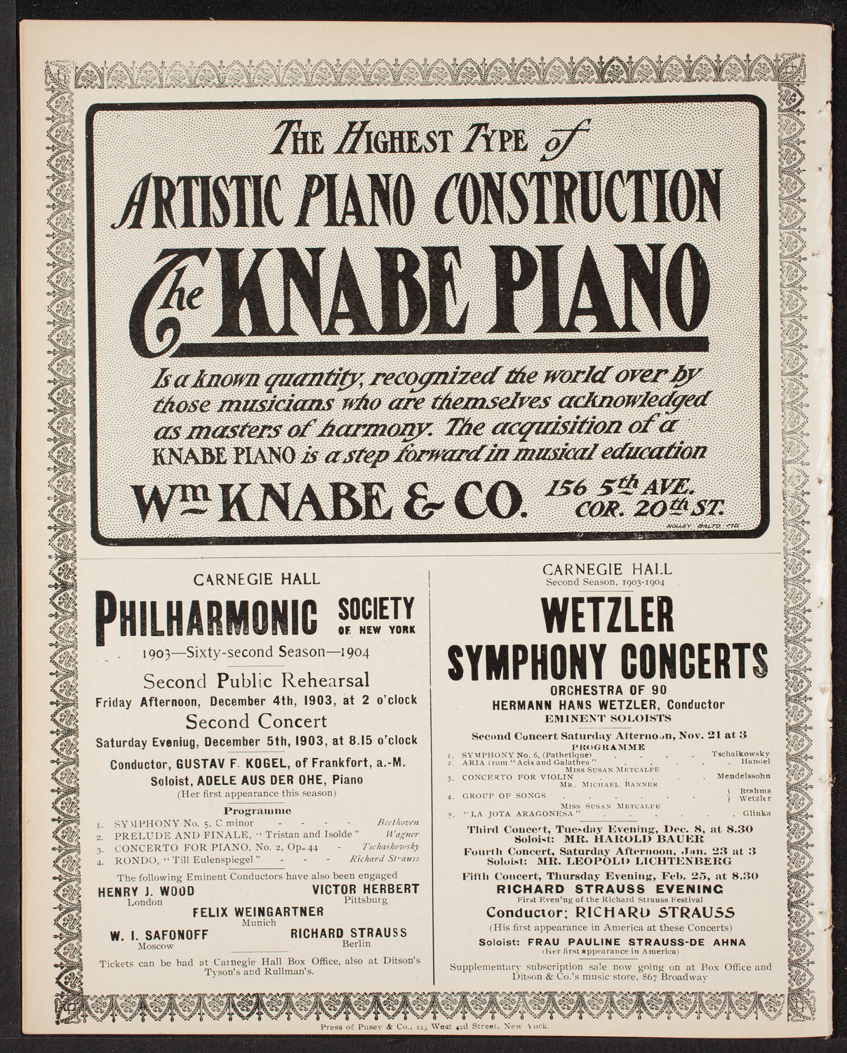 Maurice Kaufmann with New York Symphony Orchestra, November 18, 1903, program page 12