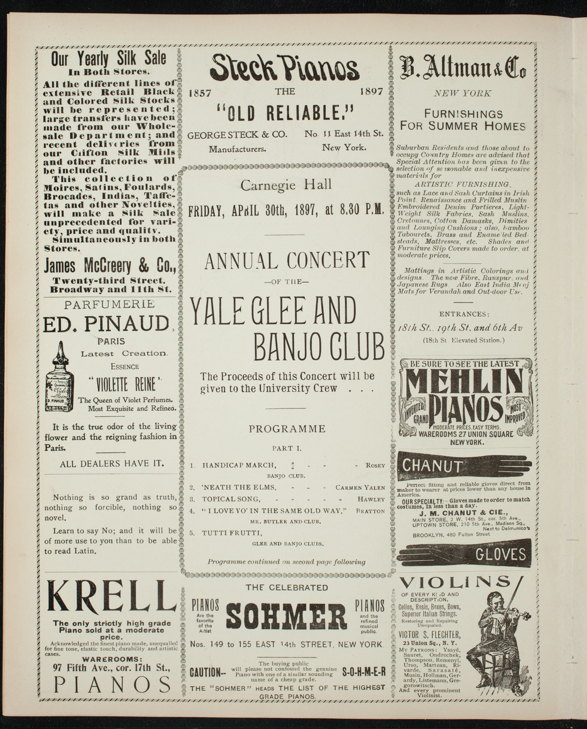 Yale Glee and Banjo Clubs, April 30, 1897, program page 4