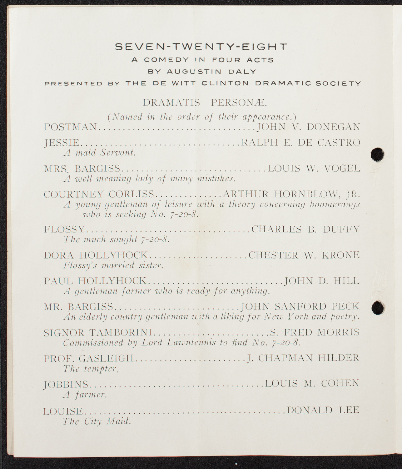 De Witt Clinton Dramatic Society, April 29, 1910, program page 3