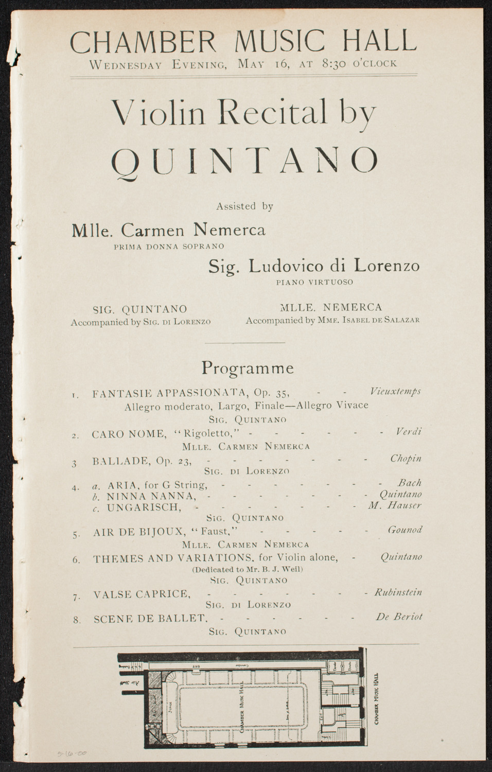 Giacomo Quintano and Others, May 16, 1900, program page 1