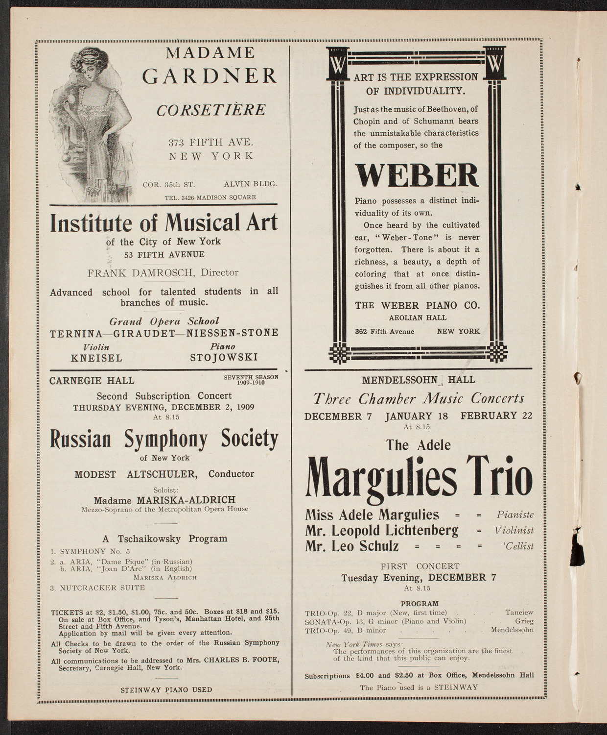 New York Philharmonic, November 25, 1909, program page 6