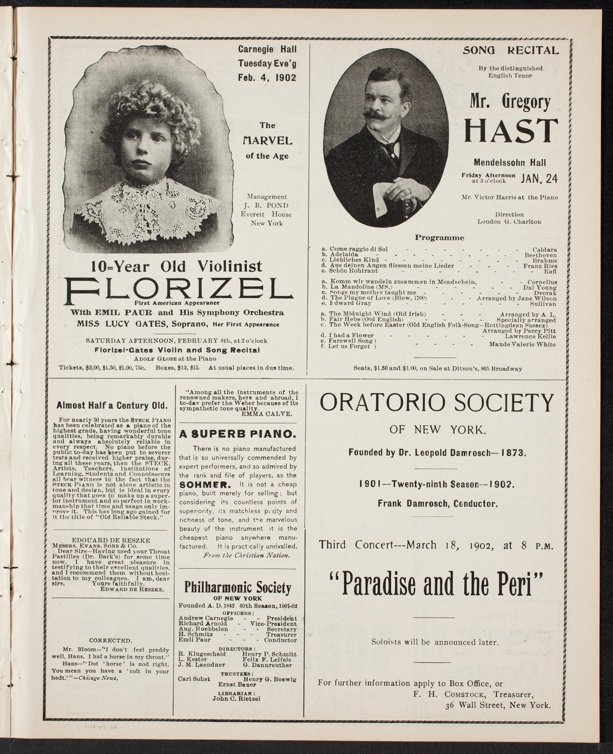 Ernestine Schumann-Heink, Mezzo-Soprano, January 12, 1902, program page 5