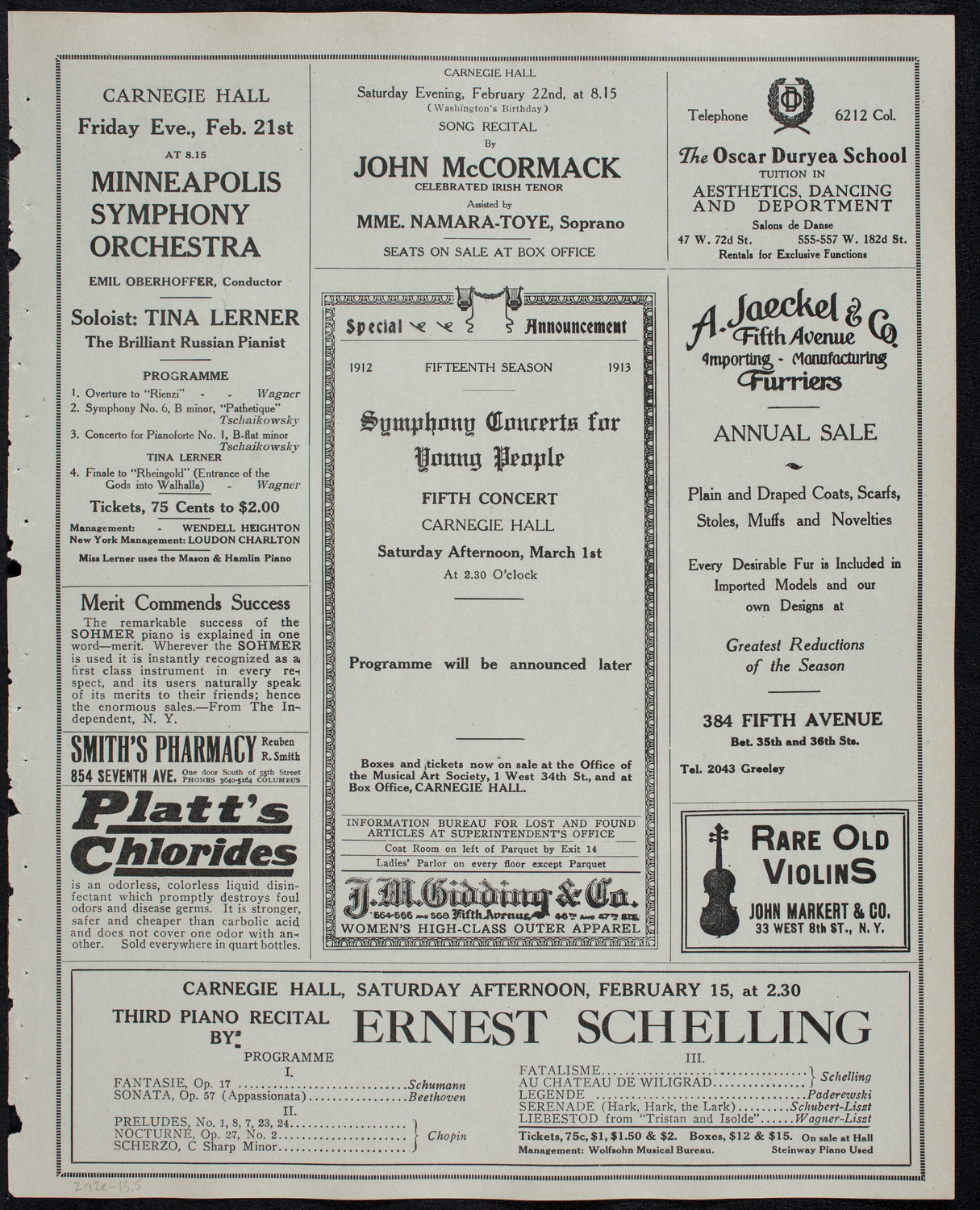 Clef Club Orchestra / Benefit: Music School Settlement for Colored People of the City of New York, February 12, 1913, program page 9