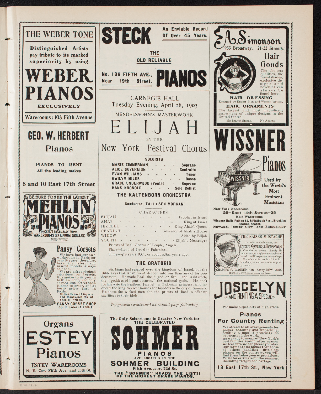 New York Festival Chorus, April 28, 1903, program page 5