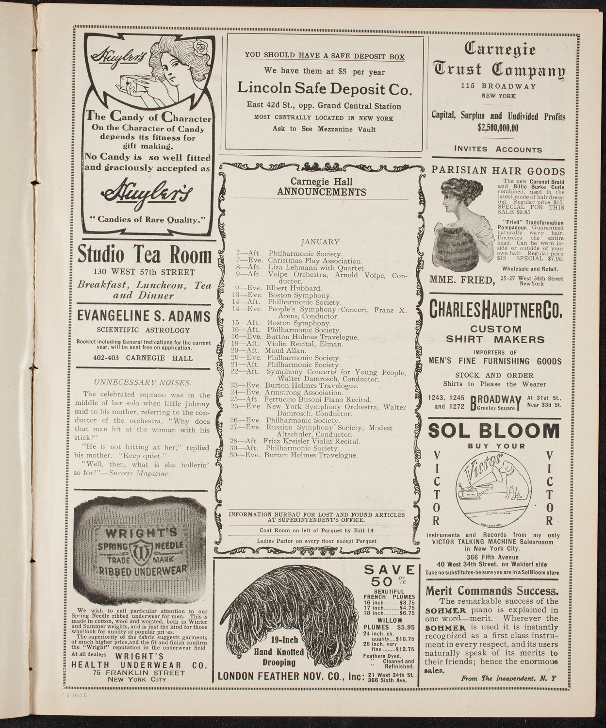 New York Philharmonic, January 6, 1910, program page 3