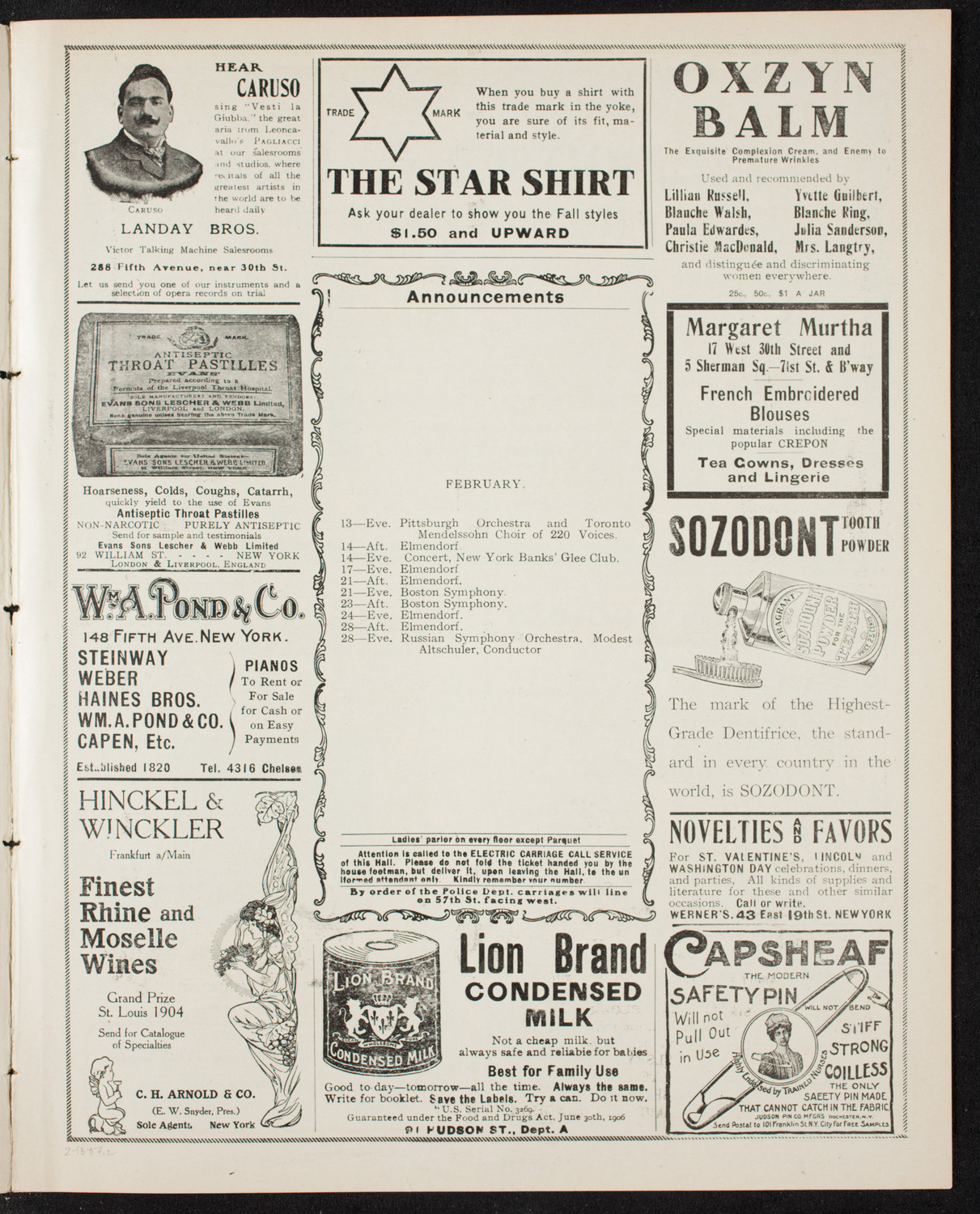 The Mendelssohn Choir of Toronto and The Pittsburgh Symphony Orchestra, February 13, 1907, program page 3