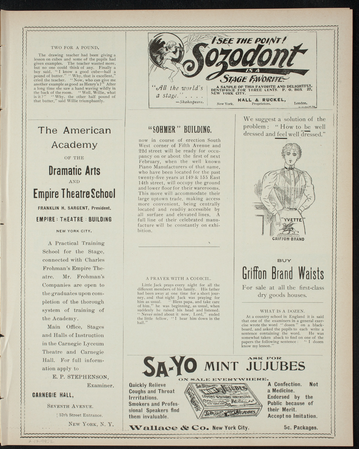 Amateur Comedy Club, February 17, 1898, program page 3