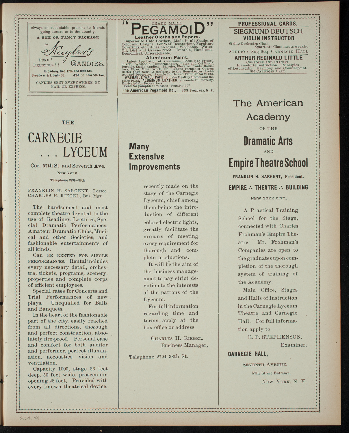 New York School of Expression Student Program and Graduation, May 16, 1899, program page 7