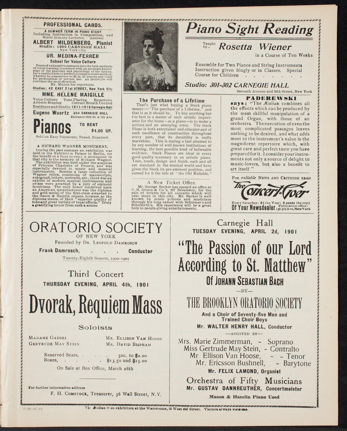 New York Philharmonic, March 30, 1901, program page 3