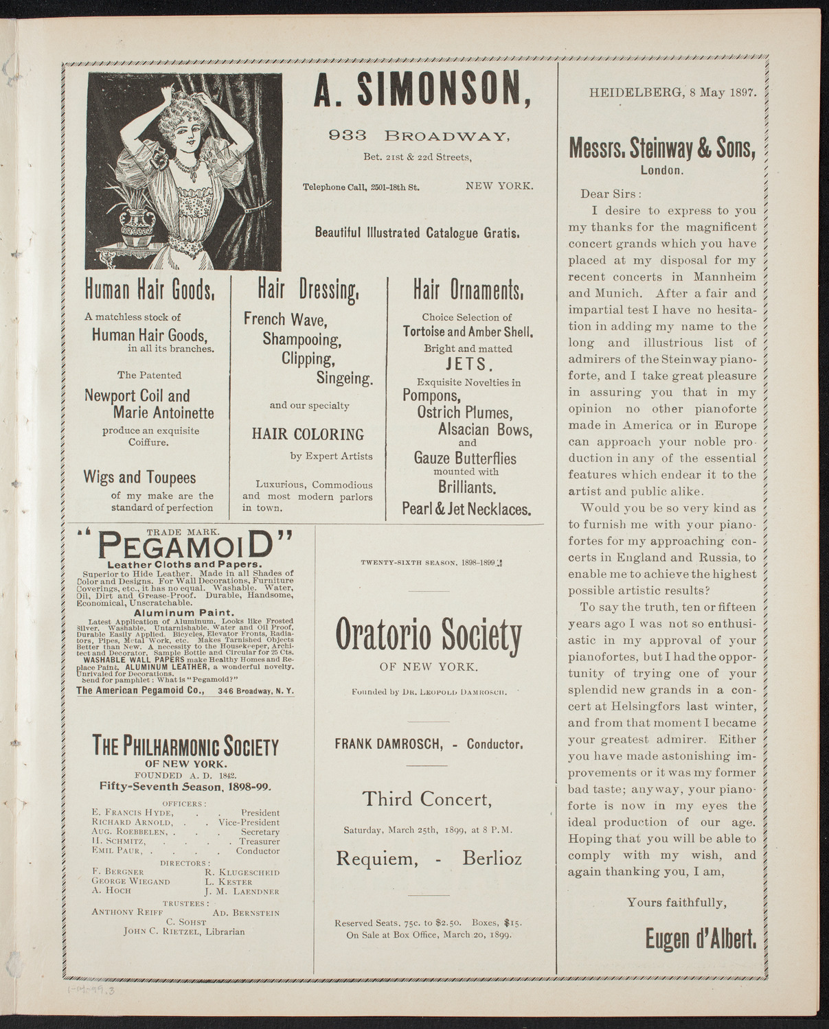 New York Philharmonic, January 14, 1899, program page 5