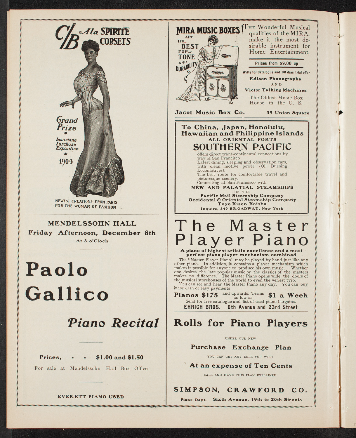 Jan Kubelik, Violin, December 2, 1905, program page 8