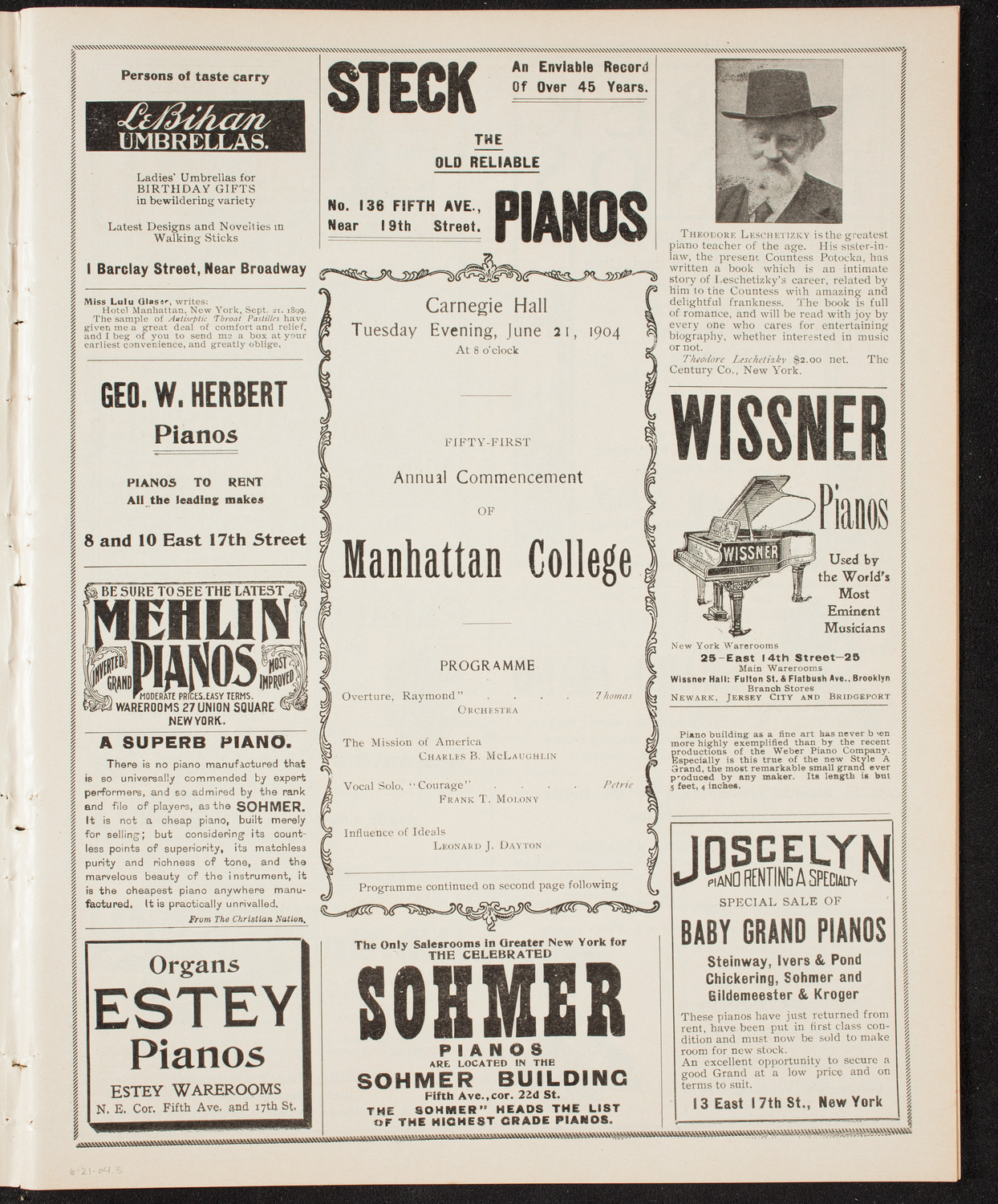 Graduation: Manhattan College, June 21, 1904, program page 5