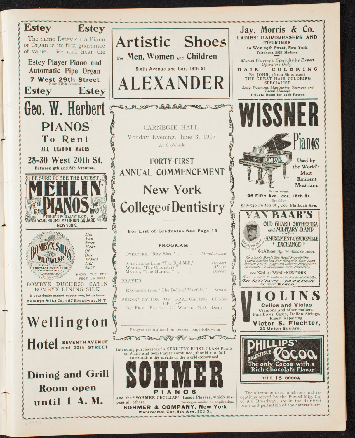 Graduation: New York College of Dentistry, June 3, 1907, program page 5