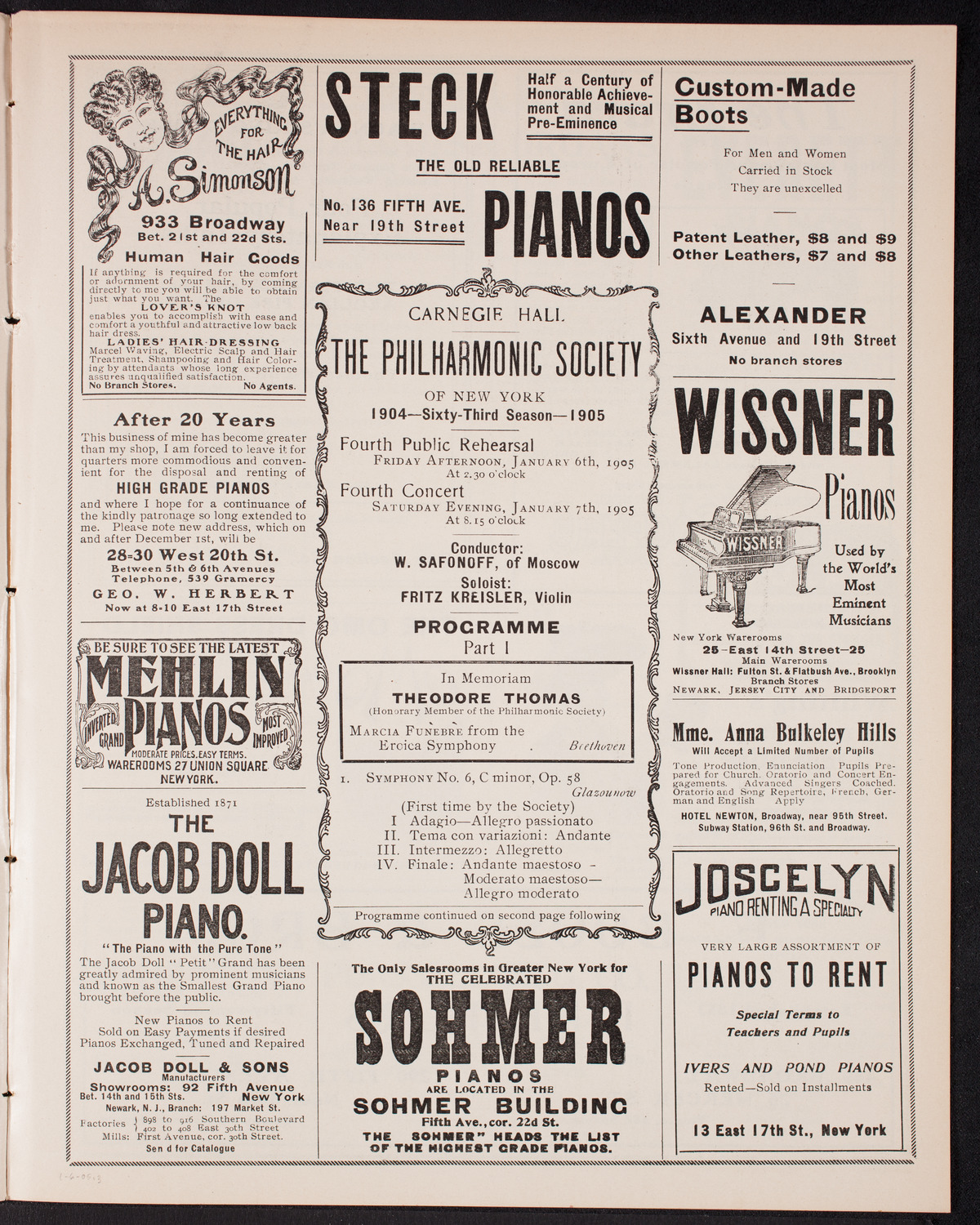 New York Philharmonic, January 6, 1905, program page 5