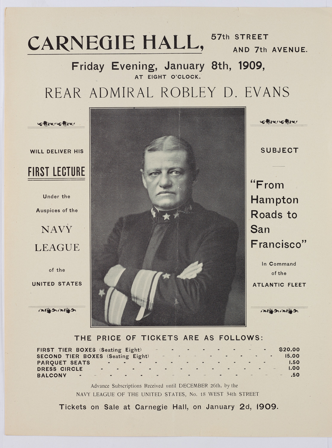 Lecture by Rear Admiral Robley D. Evans, January 8, 1909