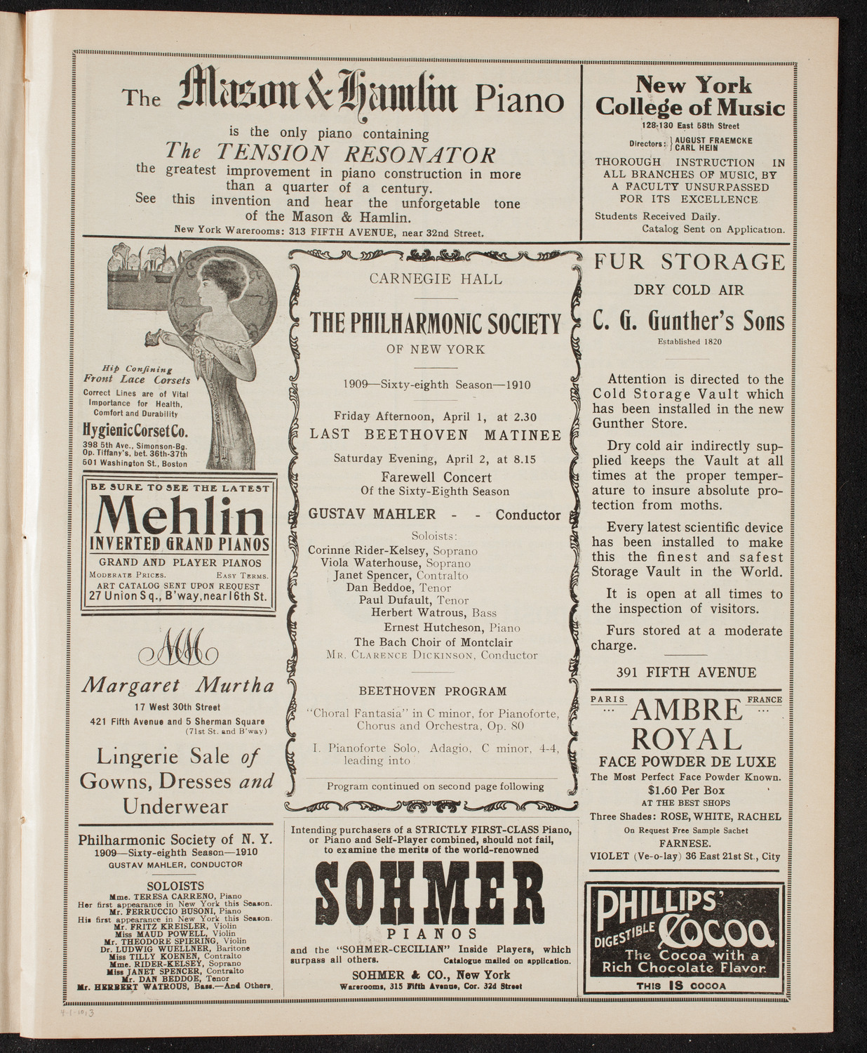 New York Philharmonic, April 1, 1910, program page 5