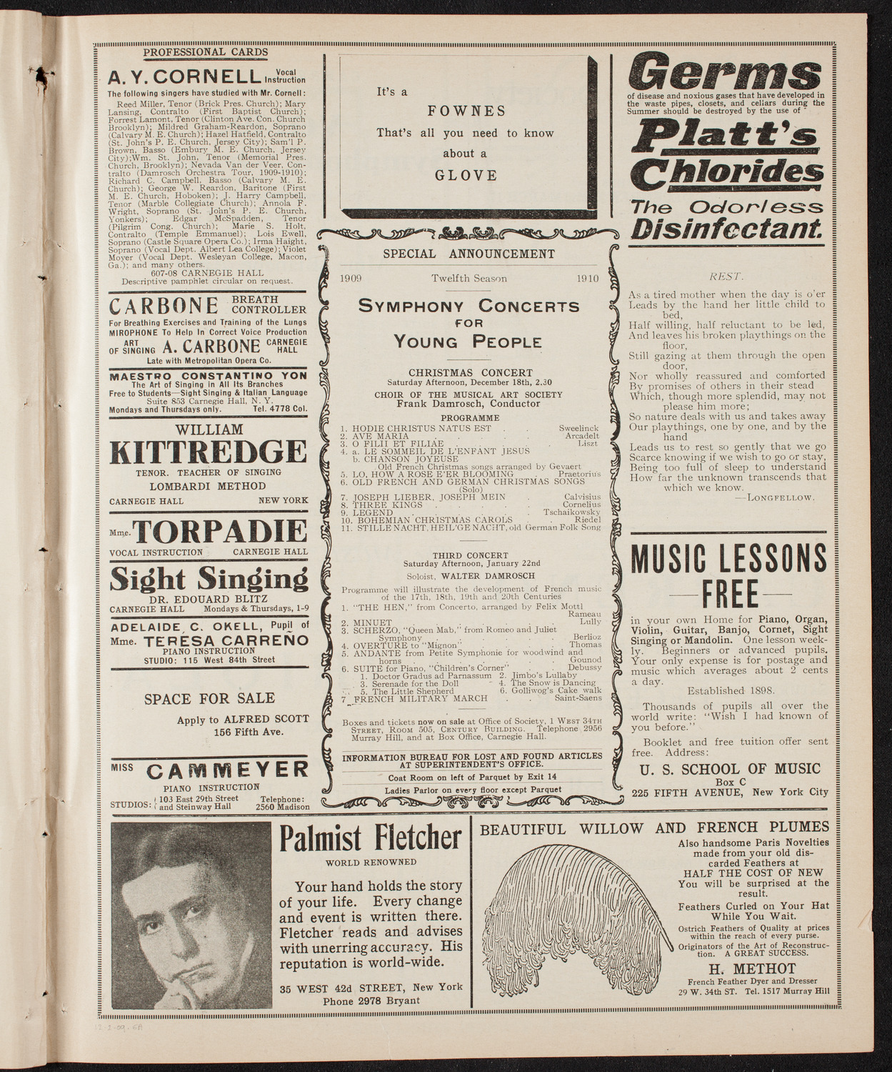 Isadora Duncan, Dancer, with the New York Symphony Orchestra, December 2, 1909, program page 9