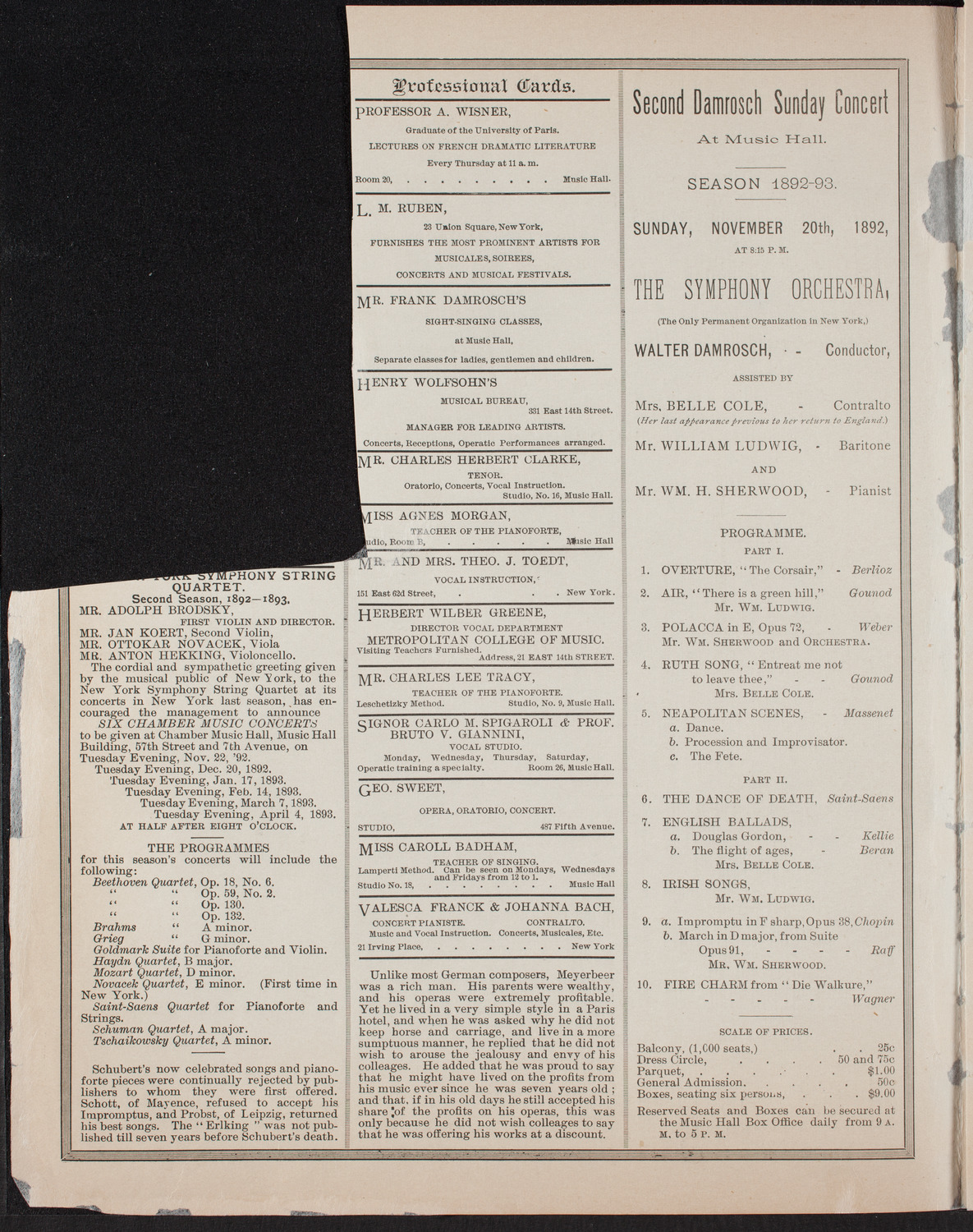 New York Philharmonic, November 19, 1892, program page 2