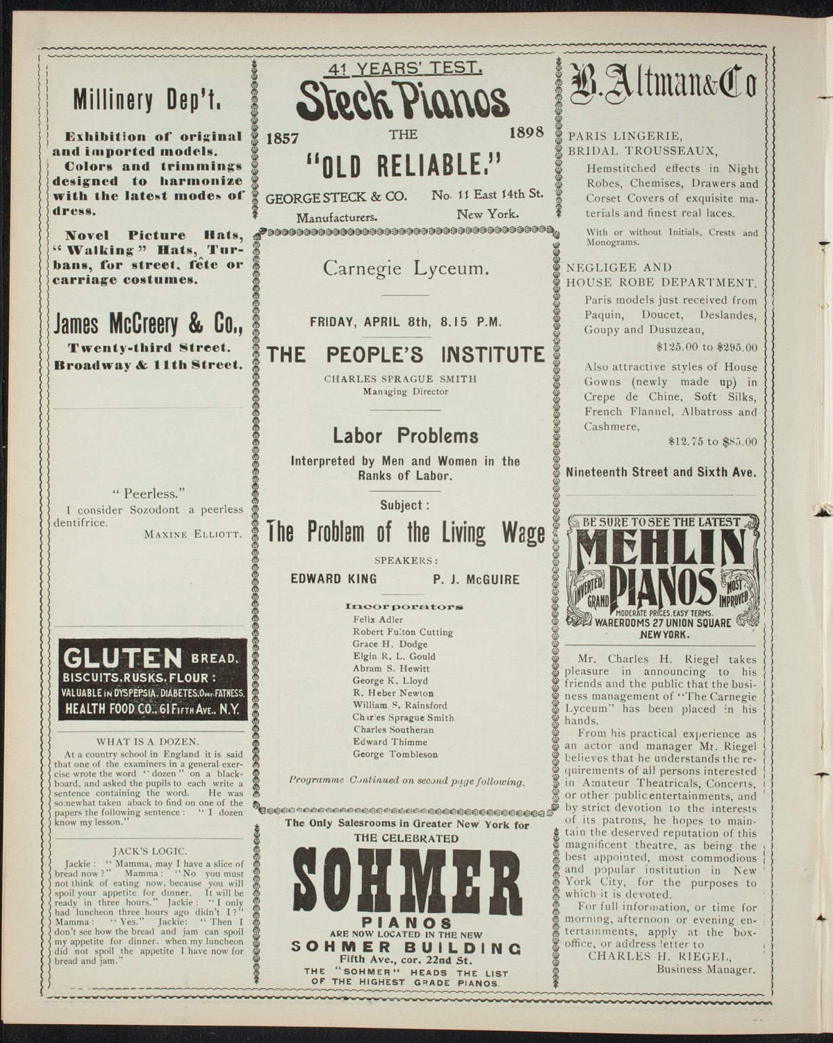 The People's Institute/ Lecture: Labor Problems, April 8, 1898, program page 4
