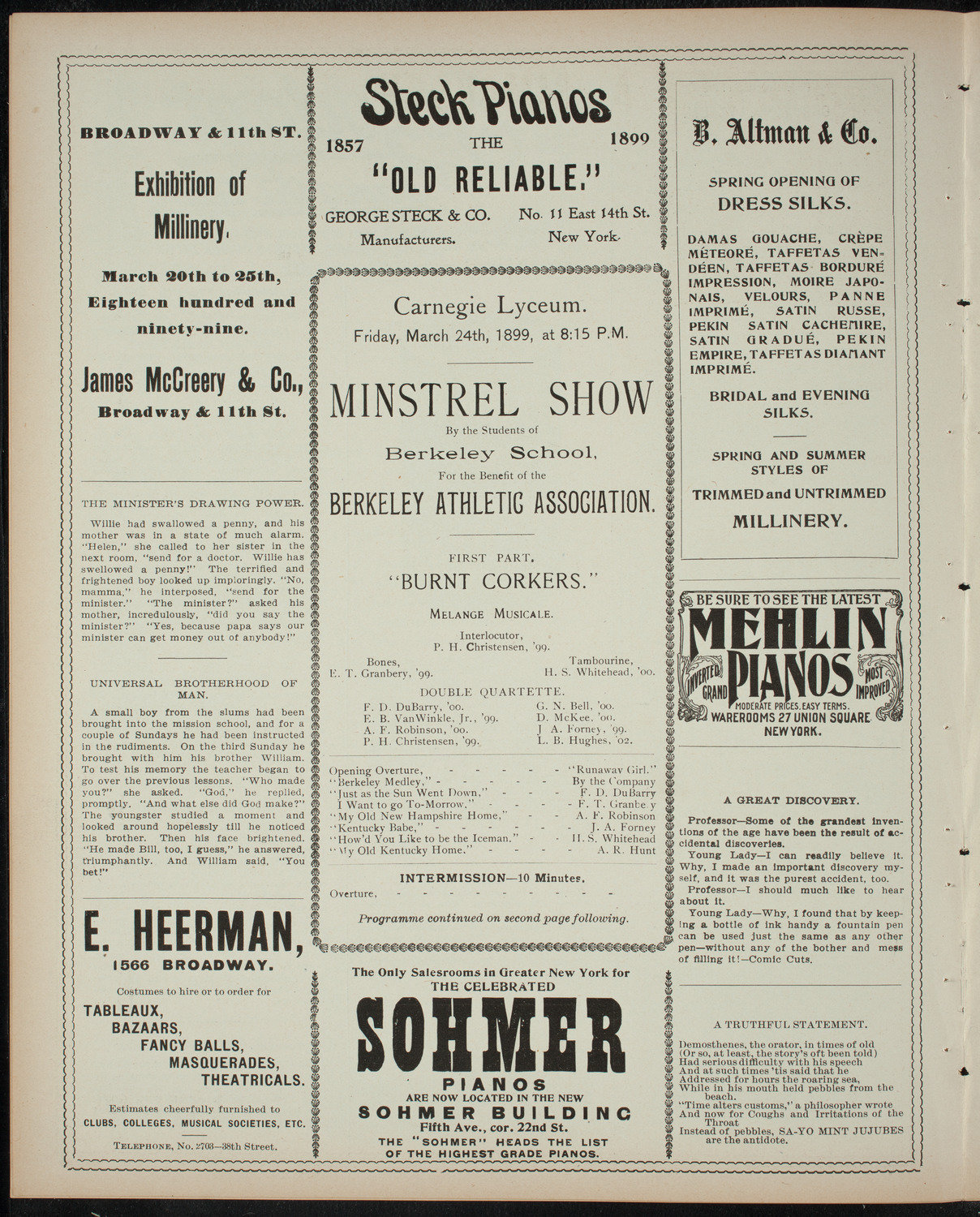 Minstrel Show by Students of The Berkeley School, March 24, 1899, program page 4