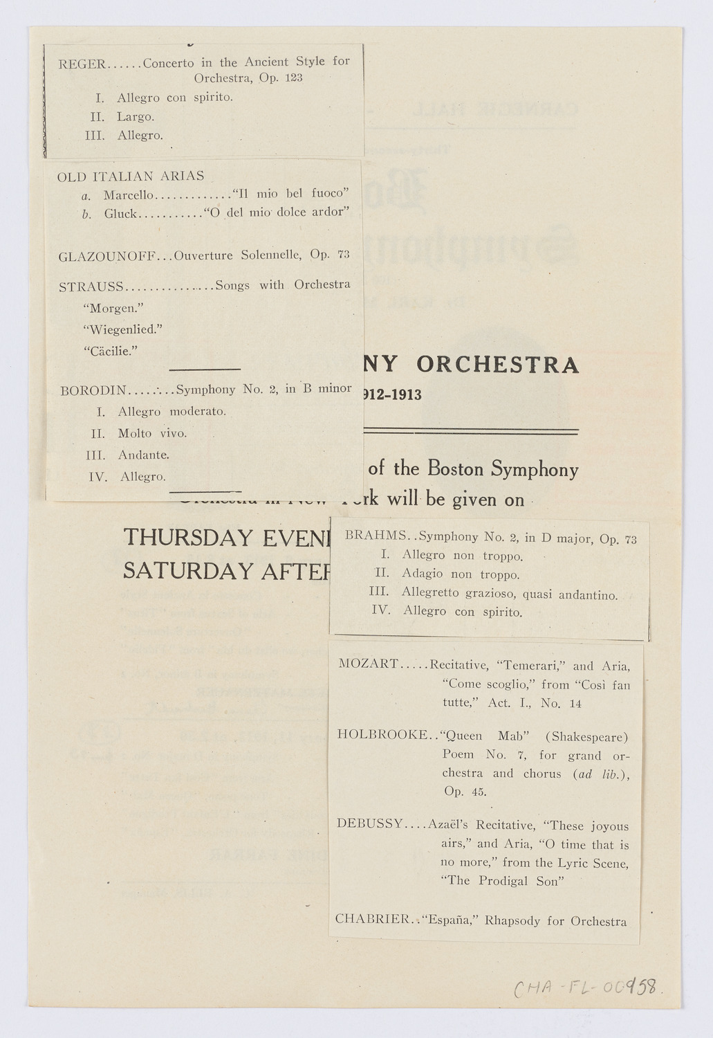 Boston Symphony Orchestra, January 1913