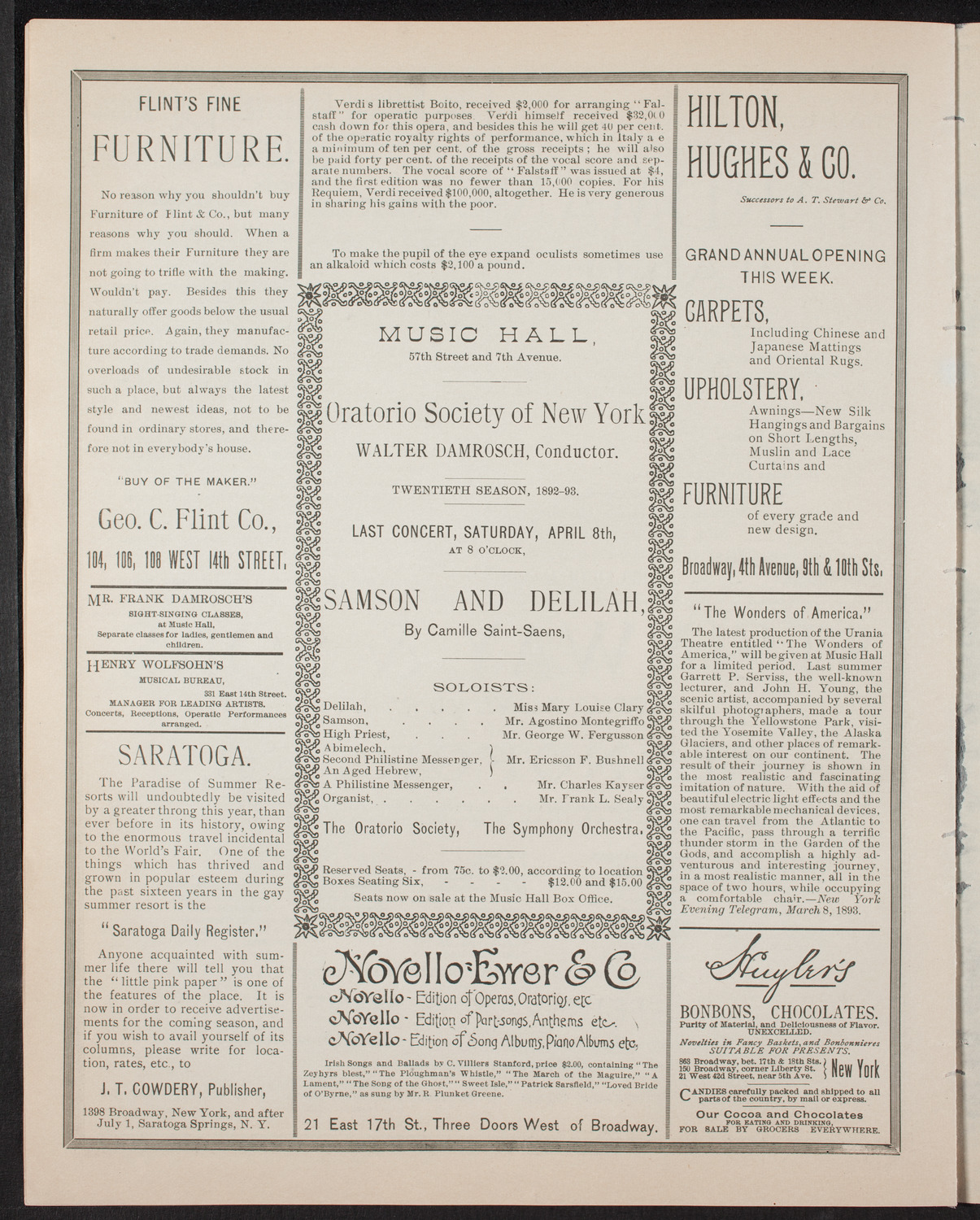 Ignacy Jan Paderewski, Piano, with the New York Symphony Orchestra, April 8, 1893, program page 6