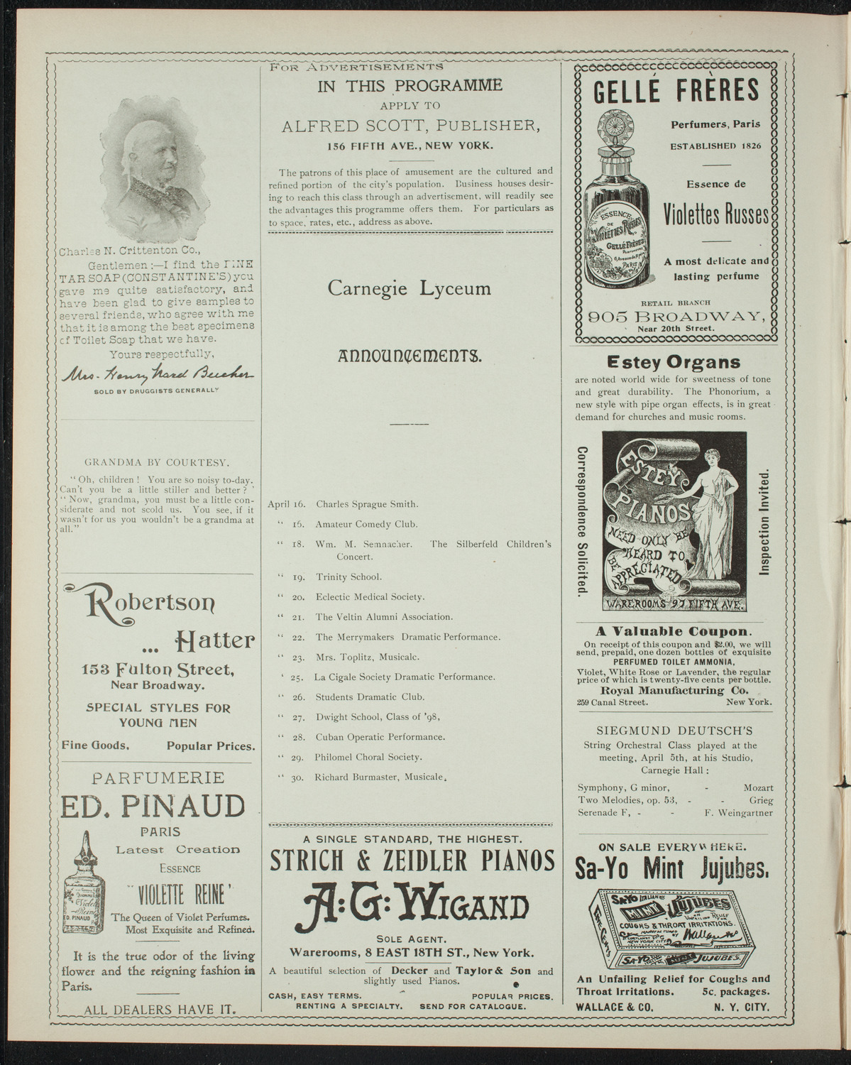 Amateur Comedy Club, April 15, 1898, program page 2