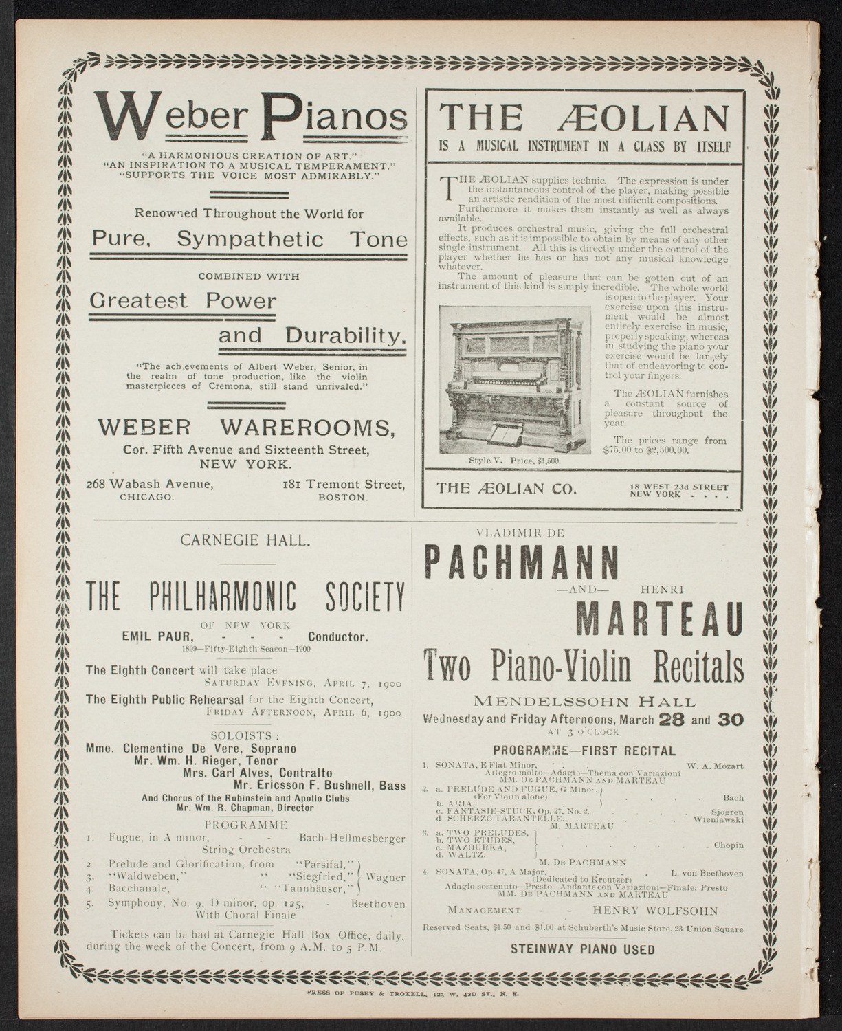 New York Philharmonic, March 24, 1900, program page 8