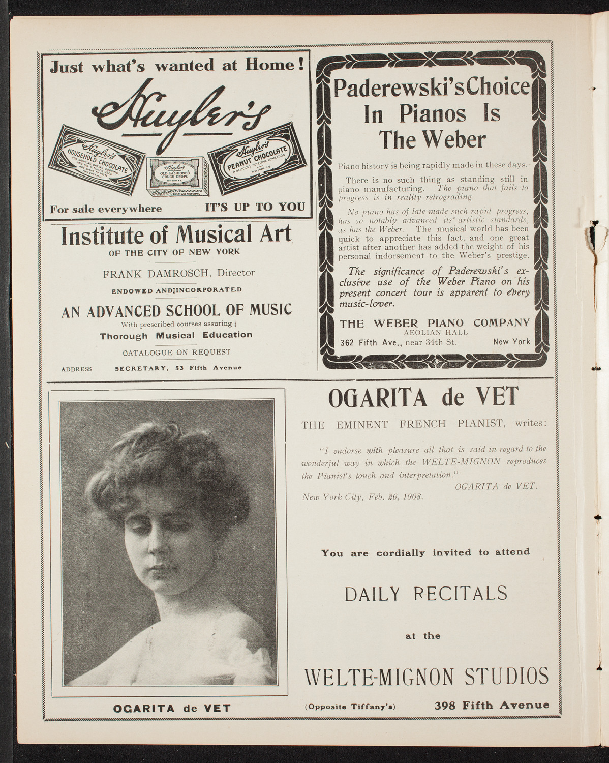Harold Bauer, Piano, April 21, 1908, program page 6