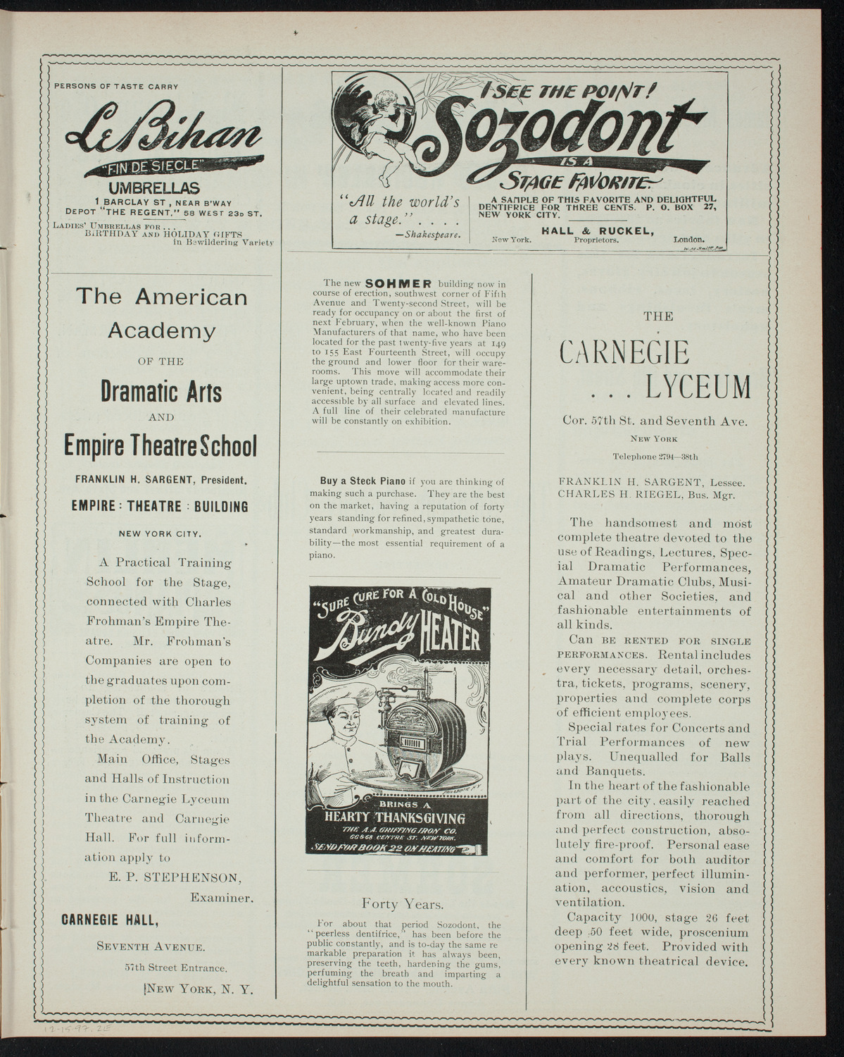 Amateur Comedy Club, December 15, 1897, program page 3