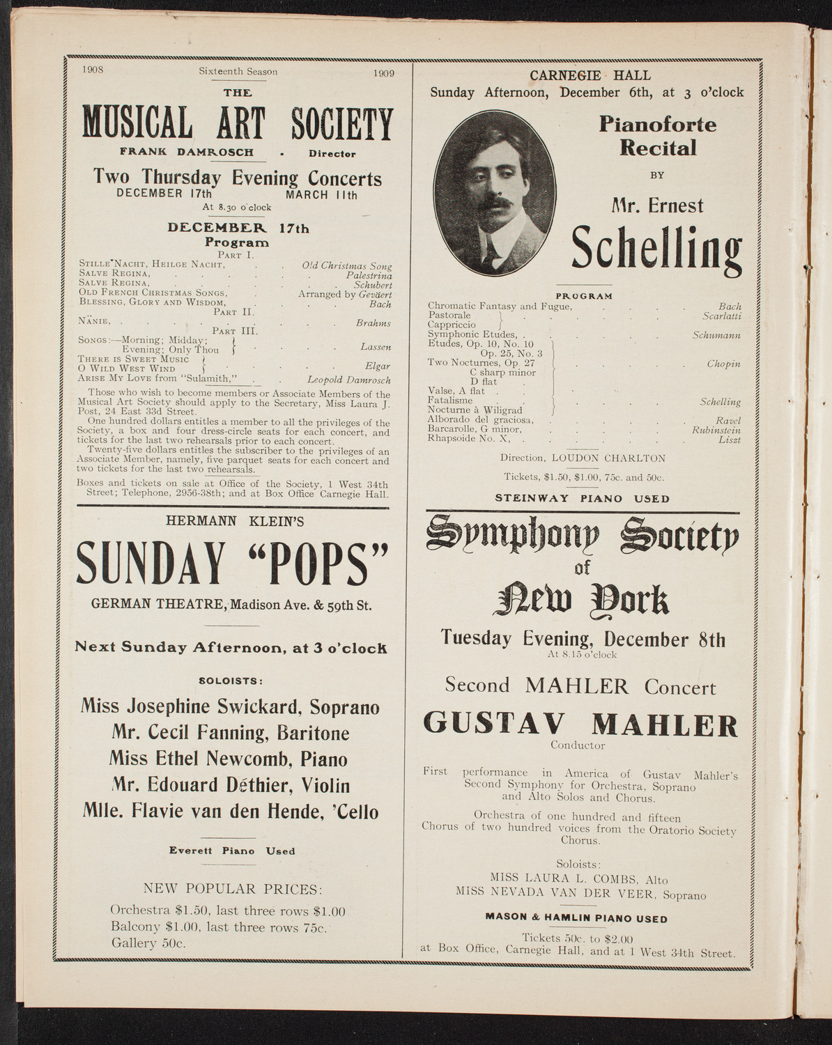 Oratorio Society of New York, December 2, 1908, program page 10
