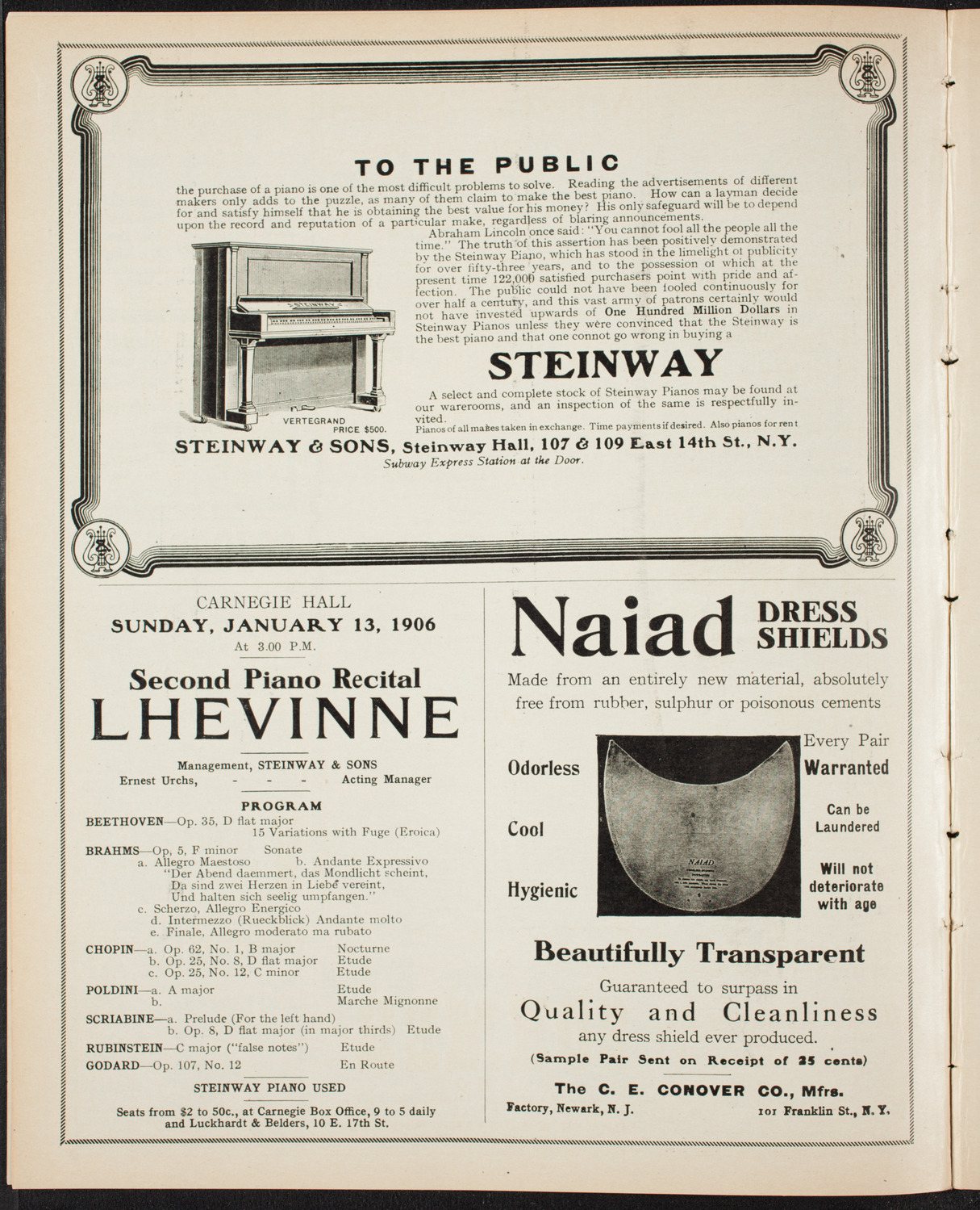 New York Philharmonic, January 4, 1907, program page 4