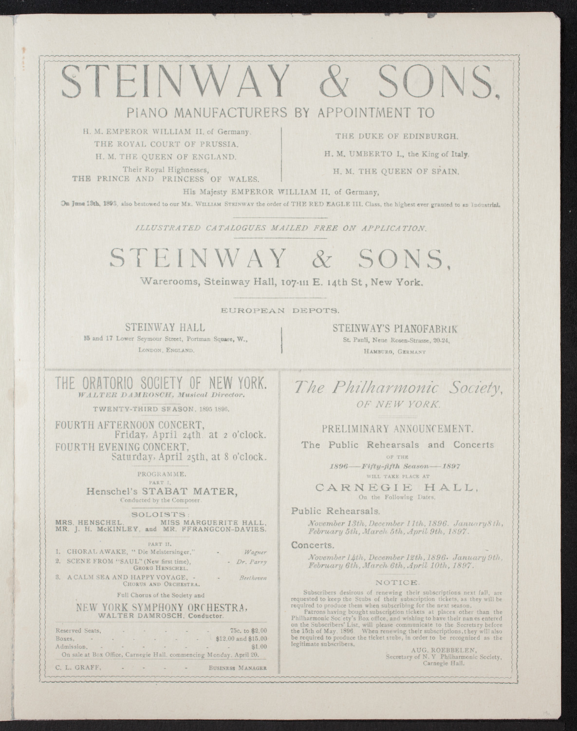 New York Philharmonic, April 11, 1896, program page 3