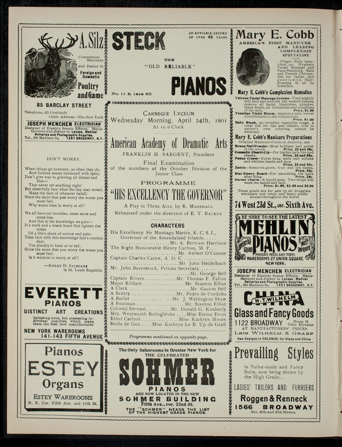 American Academy of Dramatic Arts Final Examination, April 24, 1901, program page 2