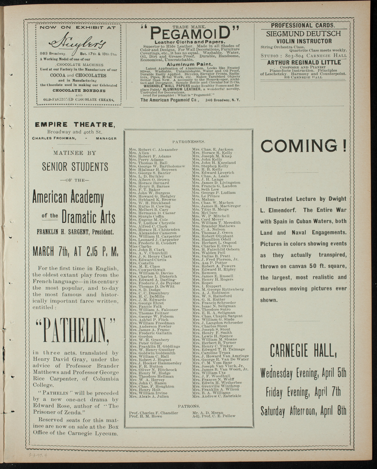 Columbia University Musical Society, March 3, 1899, program page 7