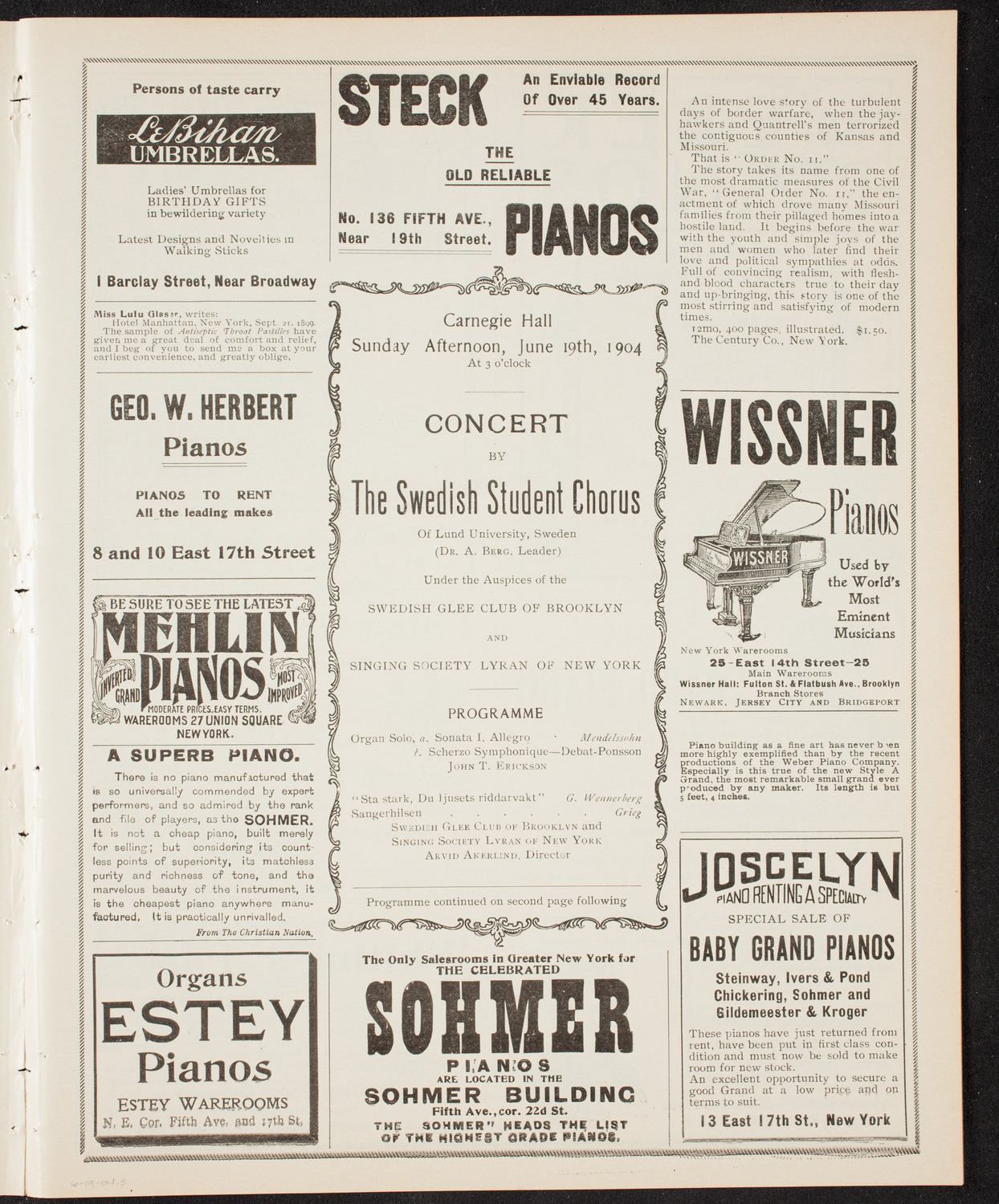 Lund University Swedish Student Chorus, June 19, 1904, program page 5