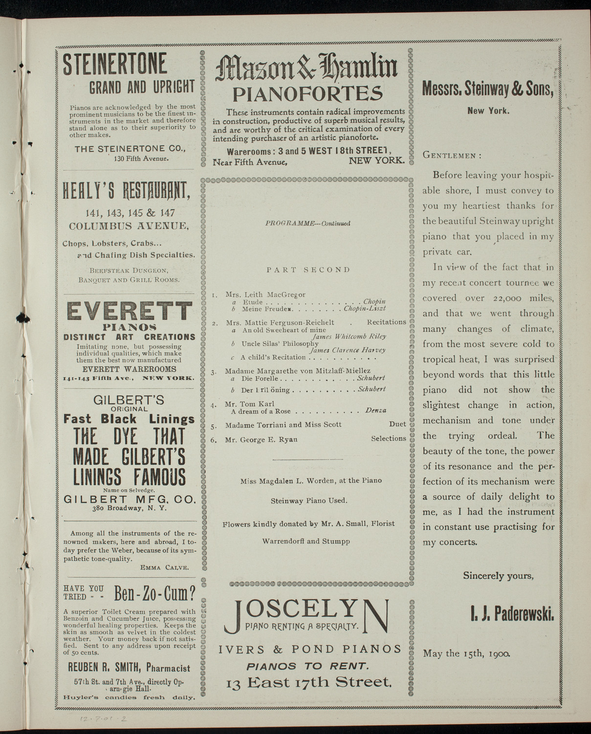 Concert in Aid of The New York Foundling Hospital, December 7, 1901, program page 3