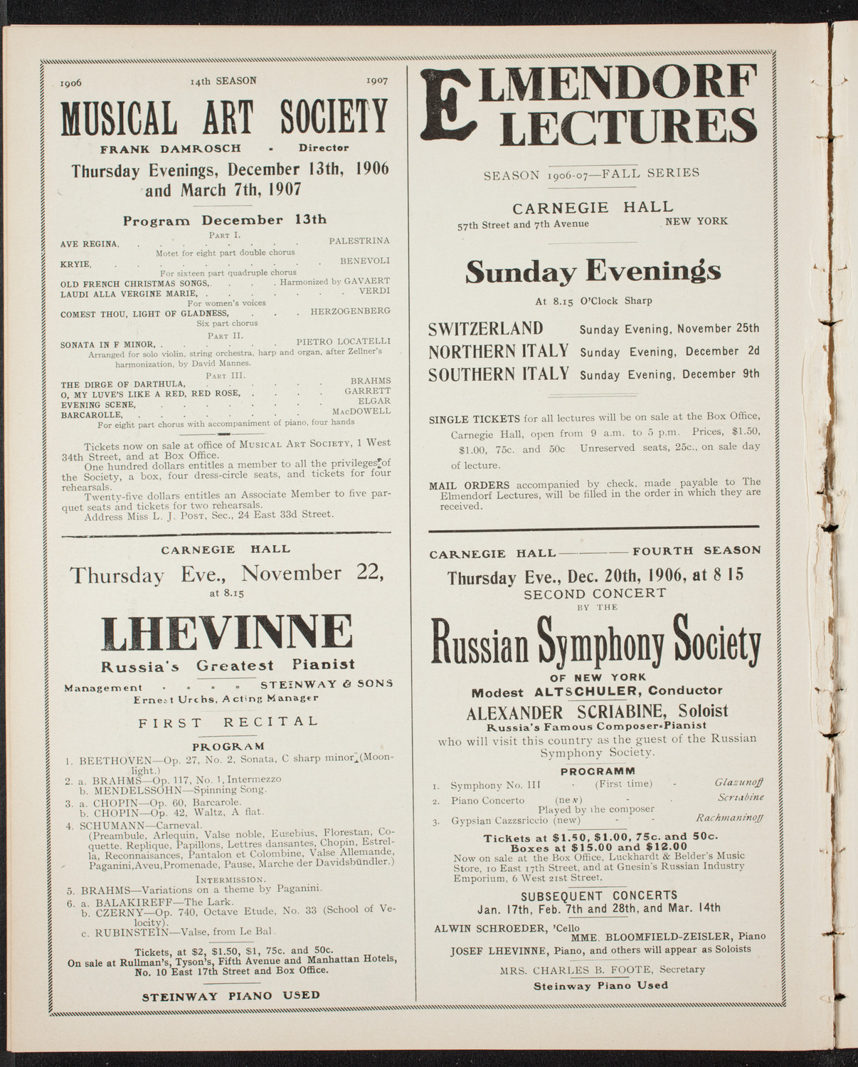 Marcella Sembrich, Soprano, November 20, 1906, program page 10