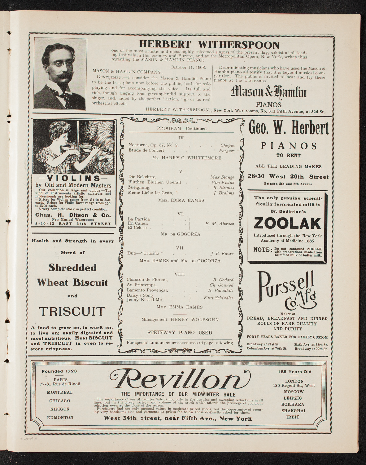 Emma Eames, Soprano, February 26, 1909, program page 7